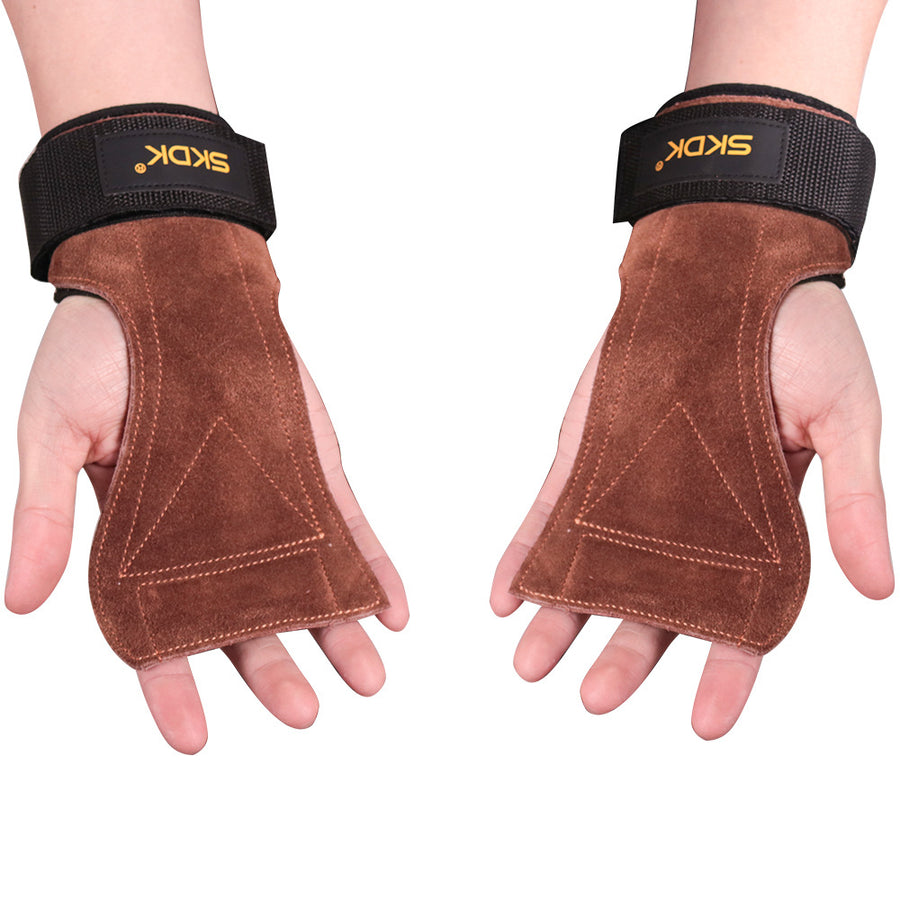 Cowhide Palm Protection Gym Hand Guards, Non-slip and Wear-resistant Wrist Supports for Deadlifts and Grip Enhancement